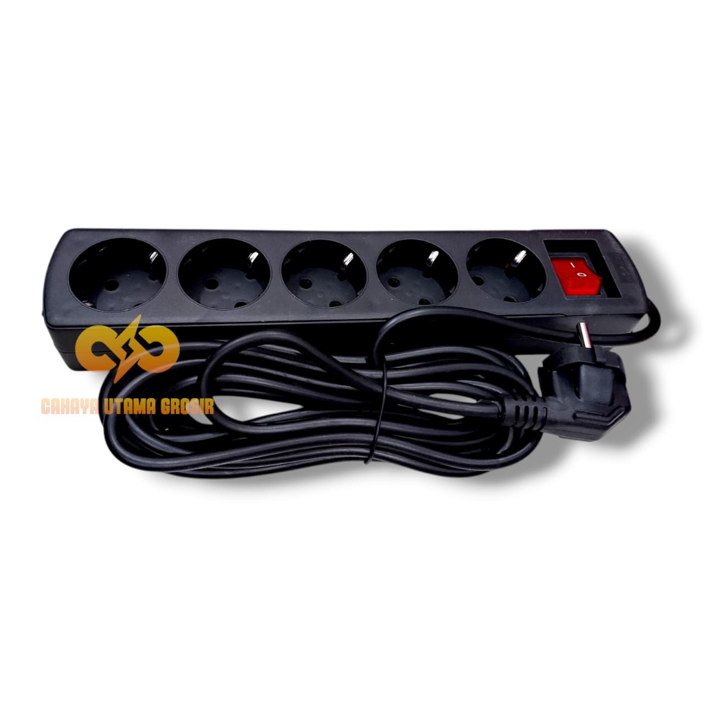 Dutron Stop Kontak 4 5 Lubang 5 Meter + Switch  DV‑SKK‑BL-54 55 Hitam