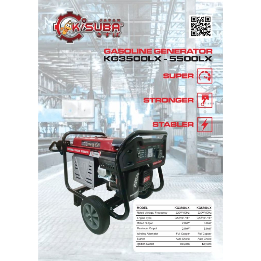MESIN GENSET LISTRIK KISUBA KG5500LX 3.000 watt