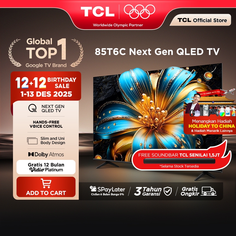 TCL Next Gen QLED 85 inch T6C - 4K Google TV - HVA Panel - HDR 10+ - Dolby Vision & Atmos - Google A