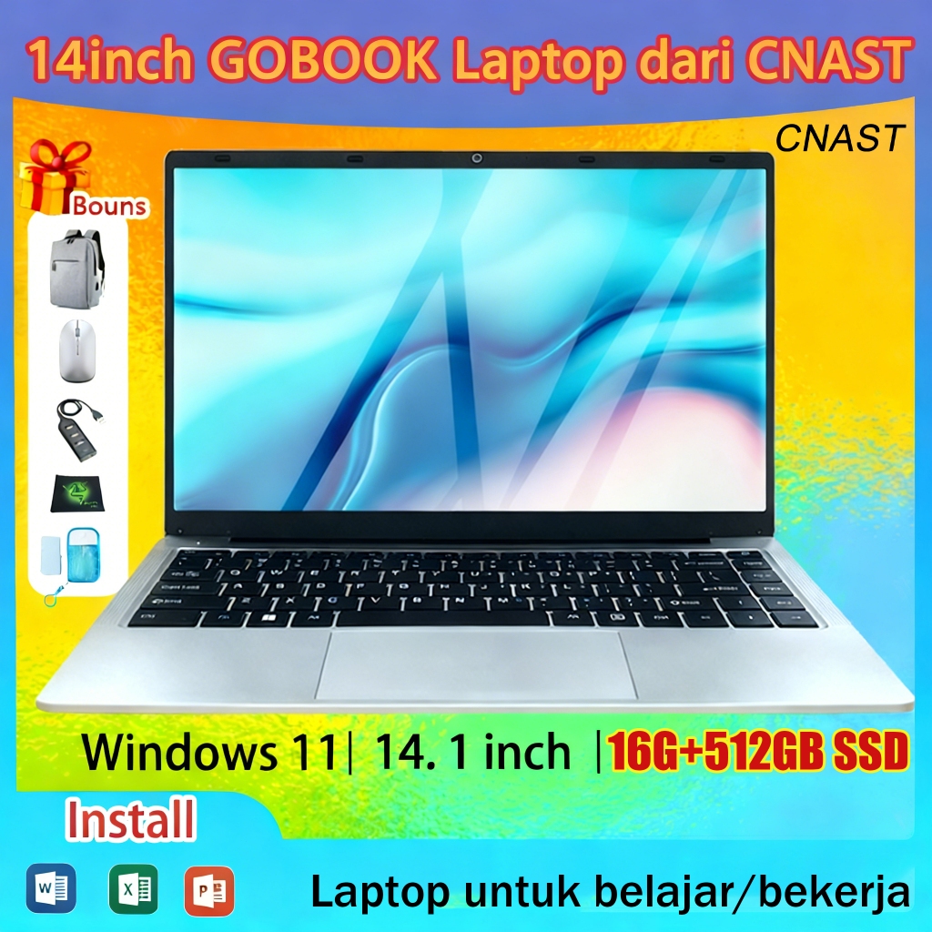 CNAST Laptop 14 inch Original baru Intel N3710 Ram16G+512GB SSD Windows11+Office+Bouns cocok SMA