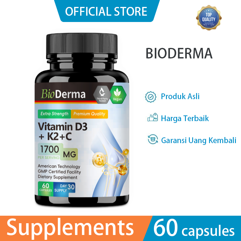 Bioderma D3K2+C, bantu atasikekurangan vitamin, tingkatkan kesehatankulit dan tulang,60 kapsul