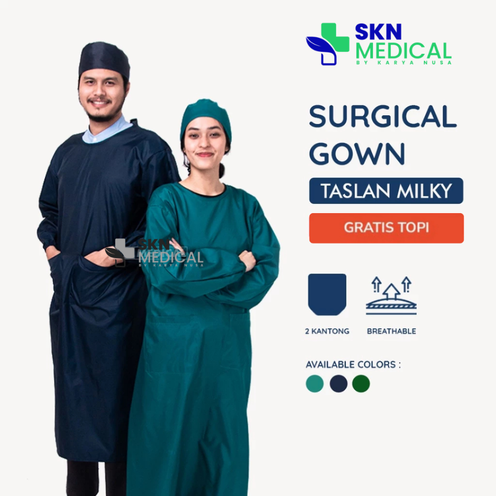 SKN Medical Surgical Gown Taslan Milky | Gown APD Taslan Waterproof | Surgical Gown Taslan Anti Air 