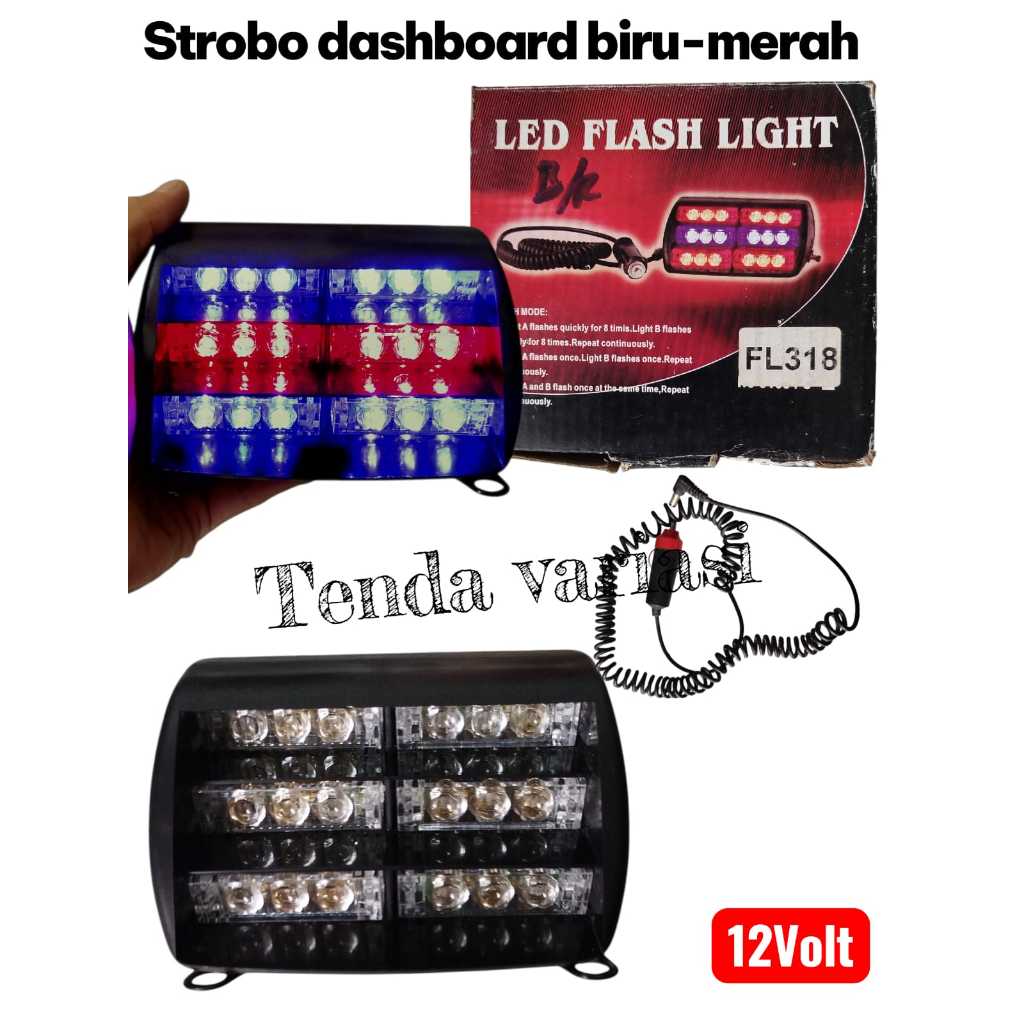 lampu LED kaca biru-merah/lampu LED blitz biru-merah ukuran 12 cm 12 volt