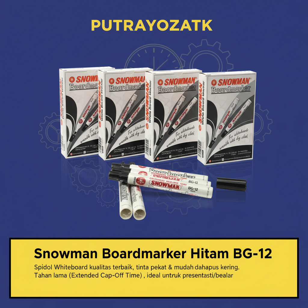 SPIDOL SNOWMAN WHITEBOARD HITAM/BOARDMARKER SNOWMAN BG-12/SPIDOL WHITEBOARD 1 KOTAK ISI 12 PCS