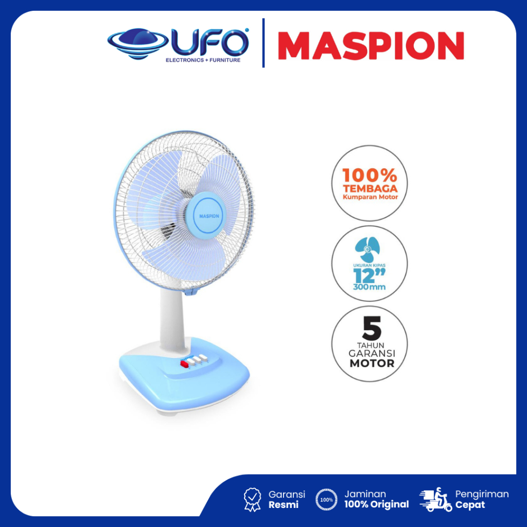 MASPION Kipas Angin Meja EF309 DESK FAN 12 Inch 3 Tingkat Kecepatan Manual Switch Kontrol 40 Watt