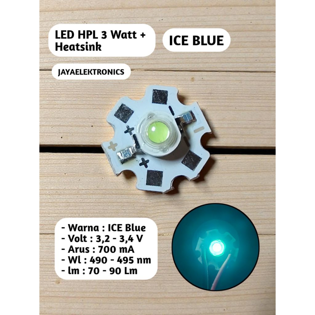 Lampu HPL 3 Watt warna ICE BLUE + Pendingin - lampu LED HPL 3 W IceBlue grade A variasi senter bagus