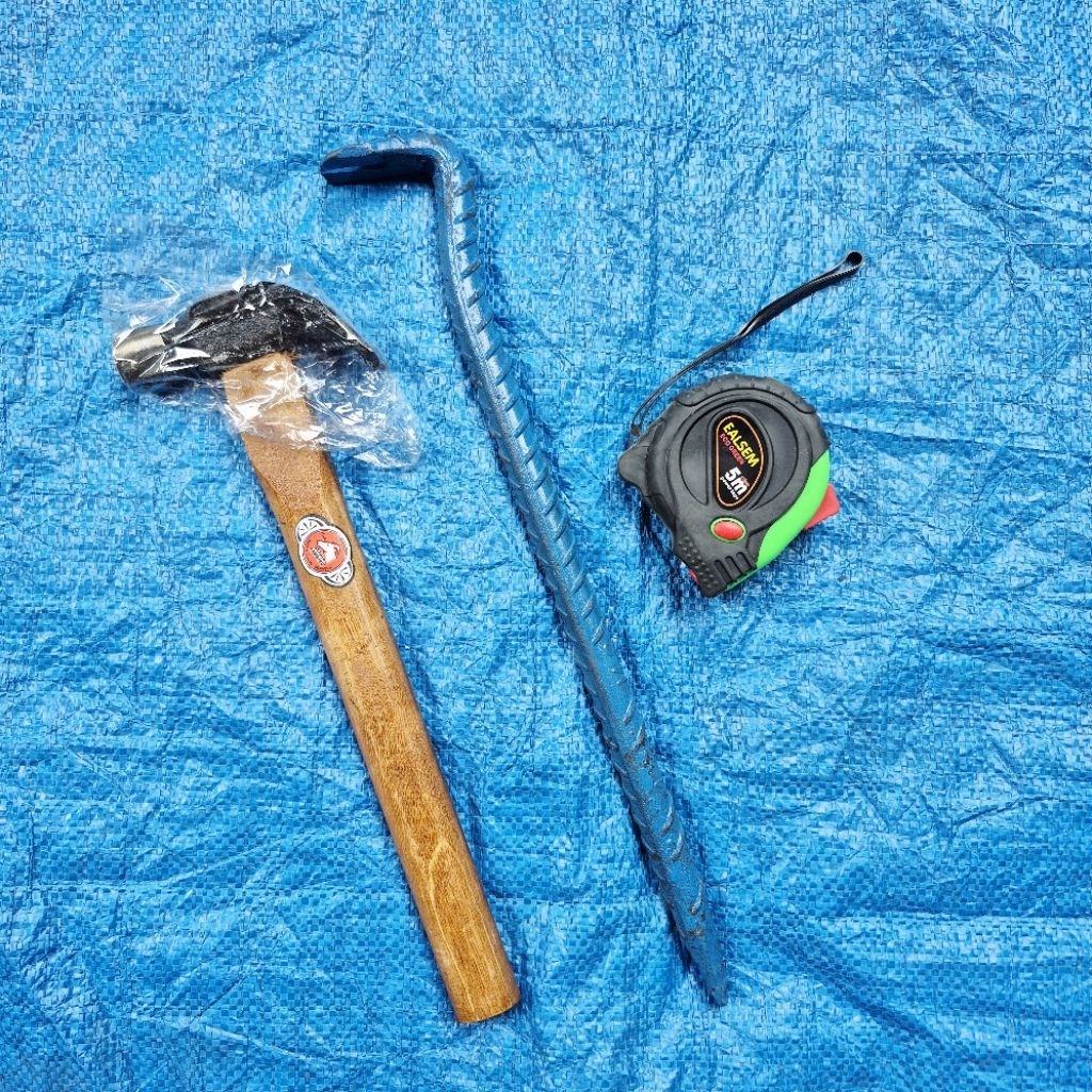 Paket 3 biji alat tukang palu kambing cabut paku - linggis ulir mini - meteran 5M