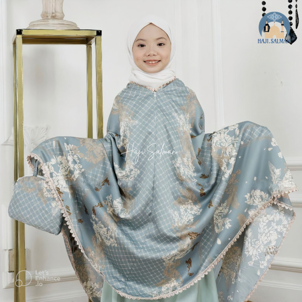 HAJI.SALMAN MUKENA ANAK RANIA SUTRA SILK PREMIUM 2IN1 TRAVELING MOTIF MEWAH