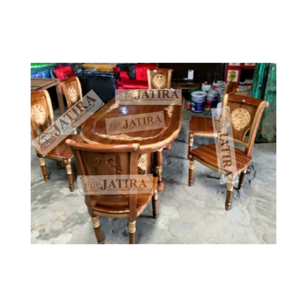 Meja Makan Jati Minimalis Ukir Sharina 6 Kursi | Meja Makan 6 Kursi Jati Jepara Asli Murah Palembang