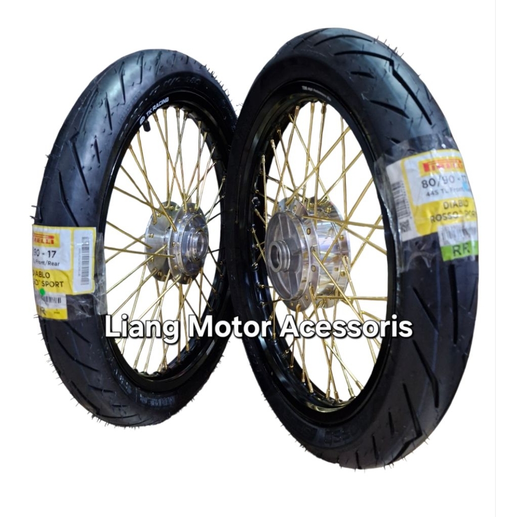 Sepaket Velg Ring 17 Lebar 140 160 Tromol Set Jari Plus Ban Pirelli Diablo Rosso Sport 70/90 80/90 -