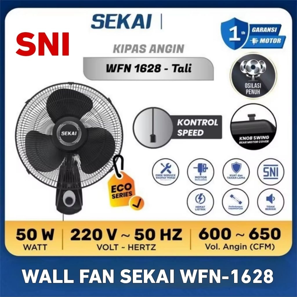 SEKAI Kipas Angin Dinding WFN1628 / WFN1628 RC Remot Ukuran16inch Wall fan SEKAI kipas Sekai