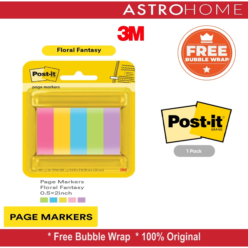 Original Page Marker Labell Penanda Buku 3M Post-It Post It 670-5ASST Floral Fantasy 5 Pads/Pack 100