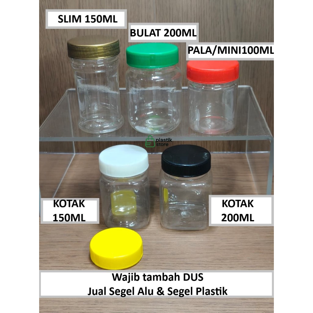 TANPA FLUG - Jual Terpisah Dus.SegelPlastik - Botol Plastik Toples Sambal Sambel Mini Pala Bulat kot