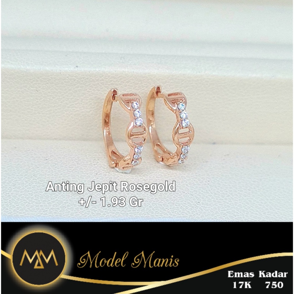 Model Manis Gold - Anting Jepit Bulat Fashion Rosegold - Emas 17k  750