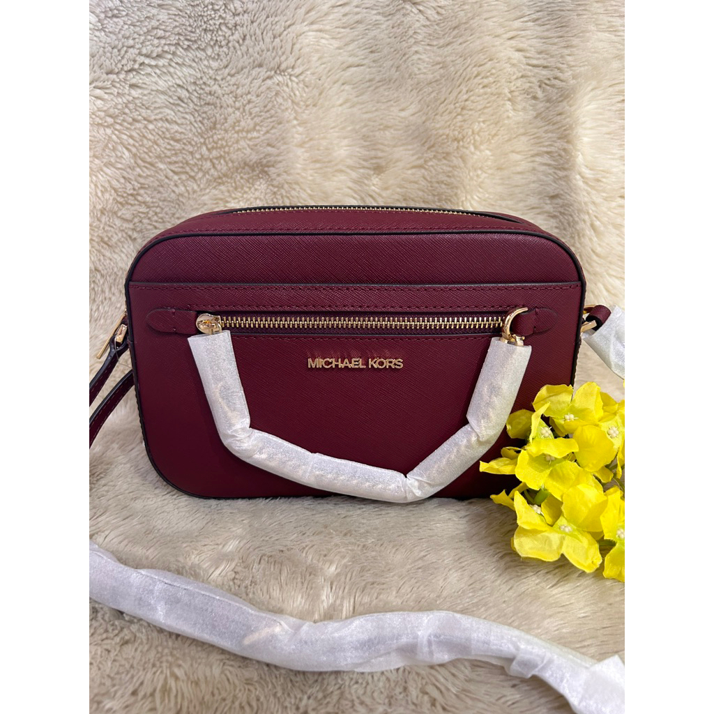 MK JET SET LARGE ZIP CHAIN XBODY DARK CHERRY