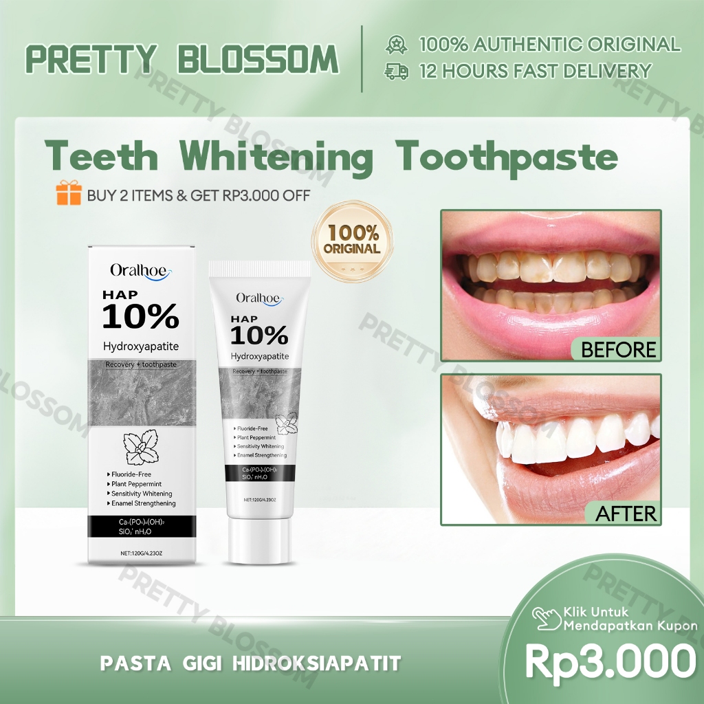 Oralhoe Teeth Whitening Toothpaste 120g Hydroxyapatite Toothpaste 10%HAP Meredakan Sensitivitas Gusi