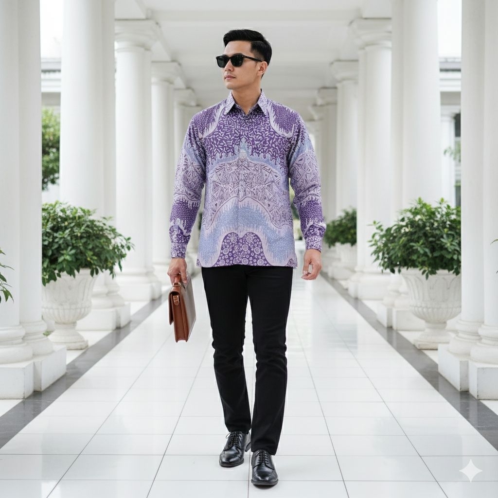 kemeja batik pria warna ungu/Lilac batik katun halus solo lapis furring