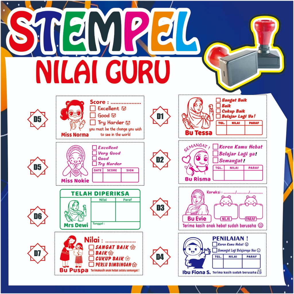 STEMPEL PENILAIAN PERSEGI TERLENGKAP  STAMPEL NILAI GURU PAUD, TK SD SMP SMA | STAMPLE CUSTOM FOTO
