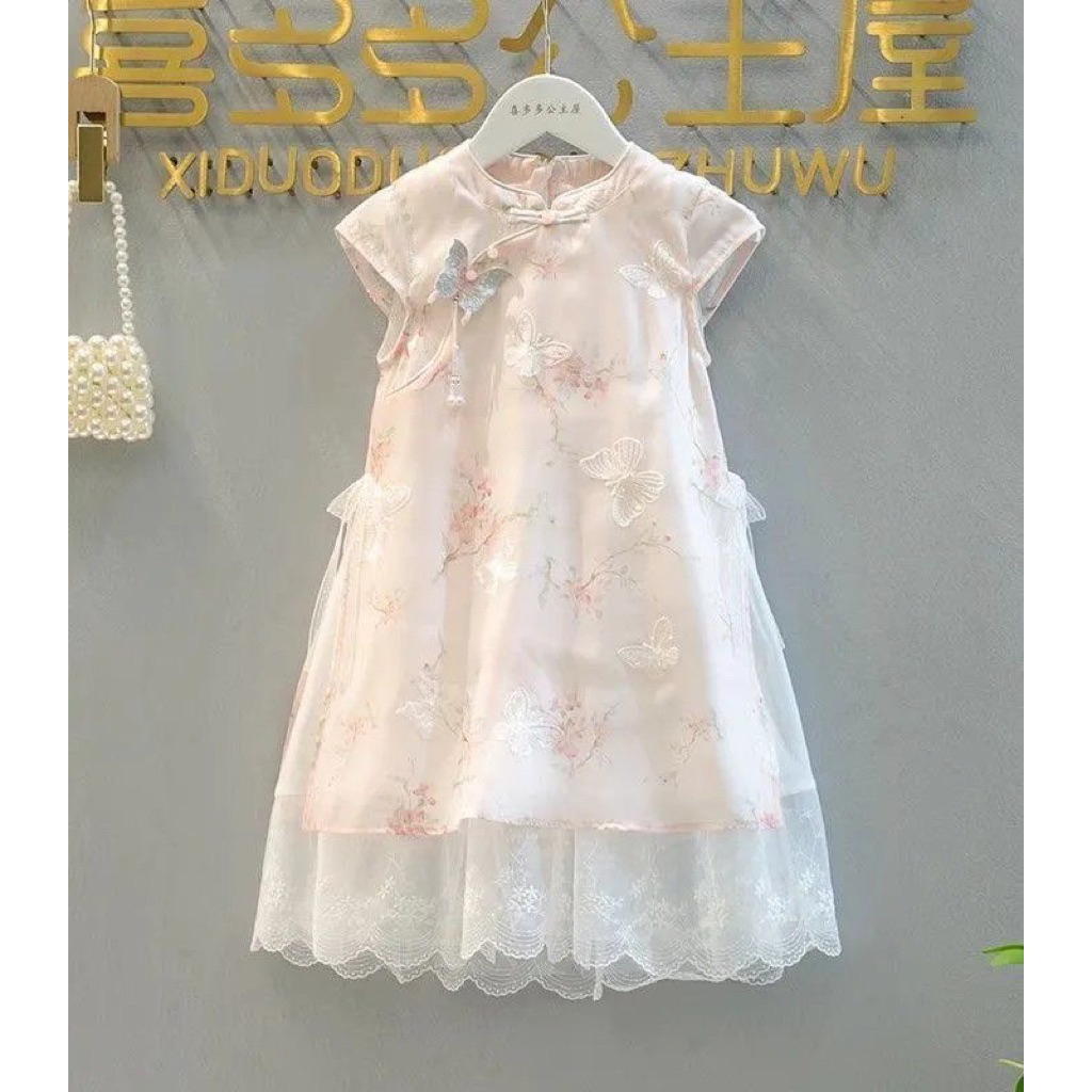 Bebe Pink Dress Cheongsam anak perempuan / dress pink imlek anak perempuan