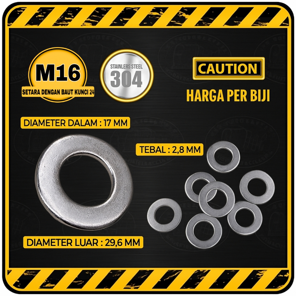 Ring STAINLESS M16 Setara Untuk Baut Kunci 24 || As Roda Belakang Honda Tiger Diameter 17 mm