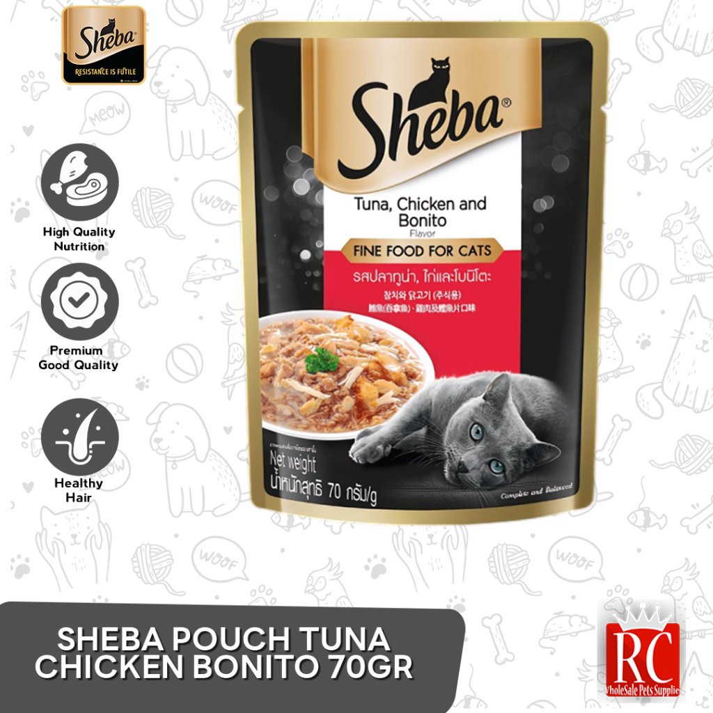 SHEBA POUCH TUNA CHICKEN BONITO 70GR