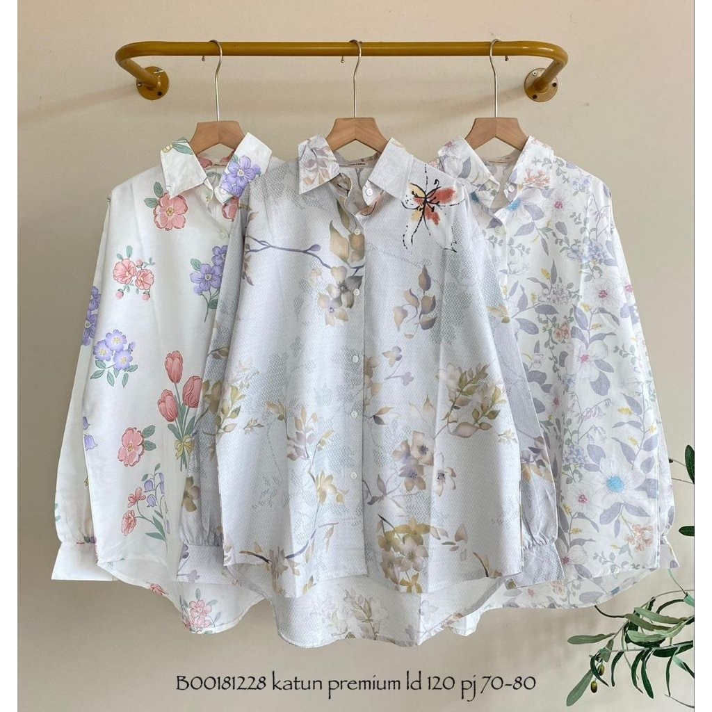 Elaina tunik kemeja wanita katun premium motif flowers bunga