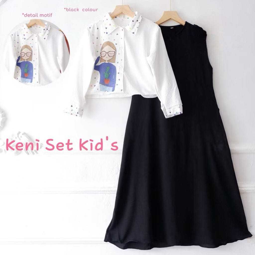 KENI SET INNER KIDS 7-15TAHUN CRINKLE PRINTING // GAMIS CARDIGAN ANAK // GAMIS ANAK REMAJA // GAMIS 