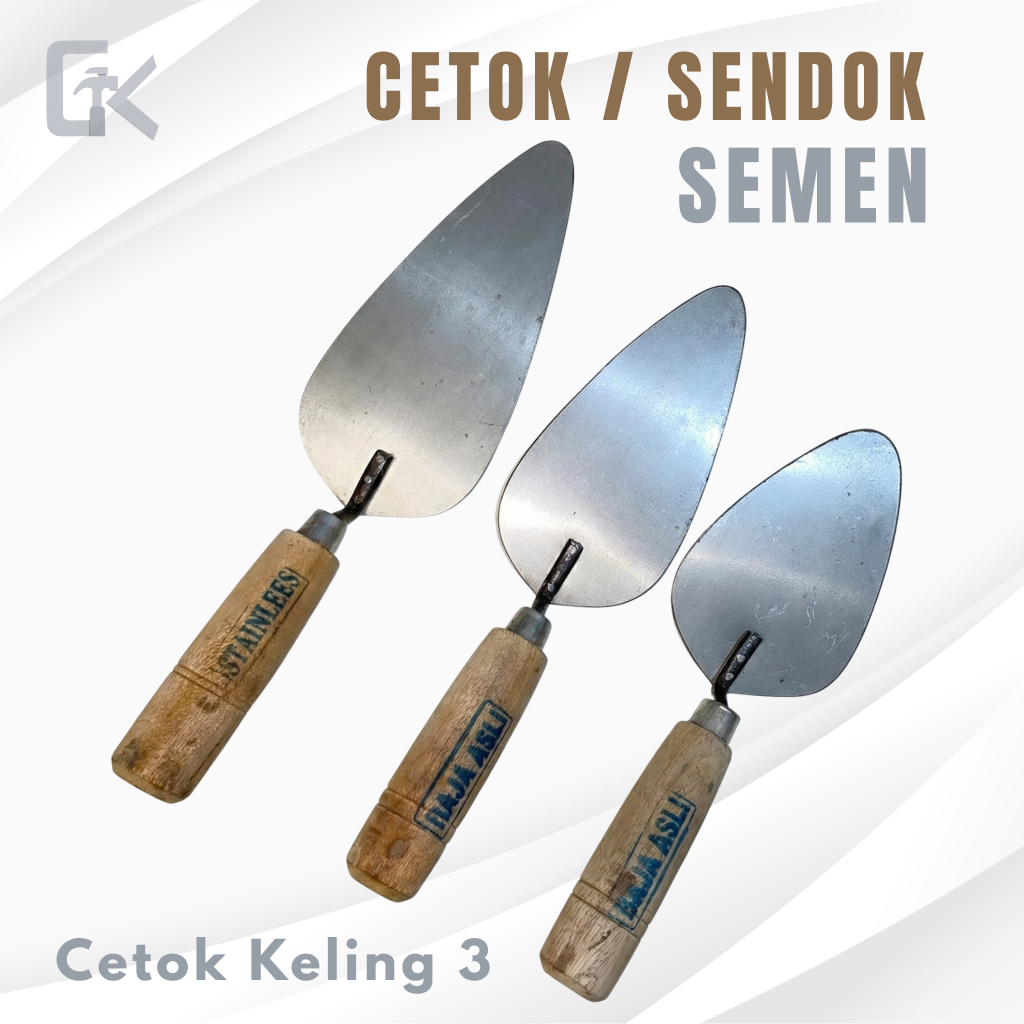Cetok / Sendok Galur Keling 3 Panjang & Pendek untuk Tukang Bangunan dengan Sendok Adukan