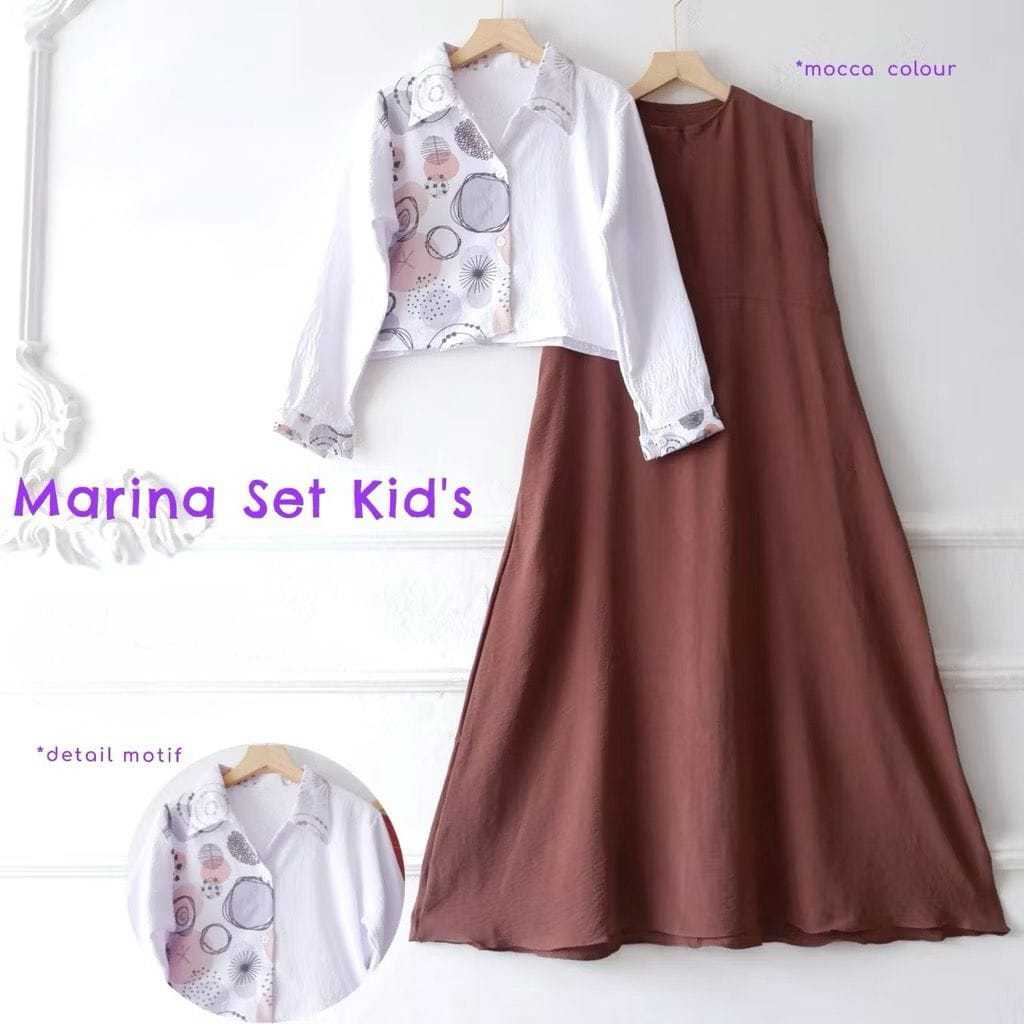 BARU - MARINA SET INNER KIDS 7-15TAHUN CRINKLE PRINTING // GAMIS CARDIGAN ANAK // GAMIS ANAK REMAJA 