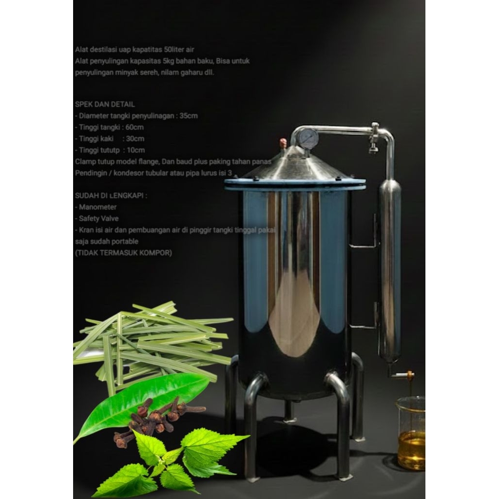 Alat Penyulingan Atsiri SEKALA KECIL MASUK AIR 50 LITER