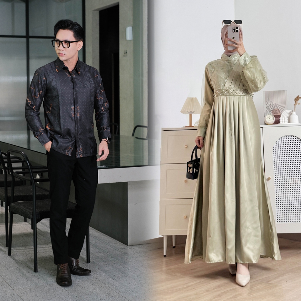 Batik Couple Termurah- Gamis Couple Adeeva Dress Lebaran Kondangan Lamaran Tunangan Wisuda Nikahan W