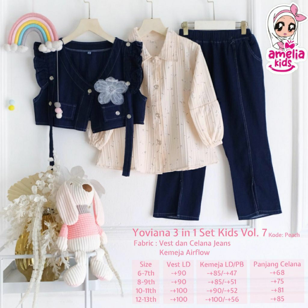 One set anak remaja 3in1 model rompi vest denim yoviana set