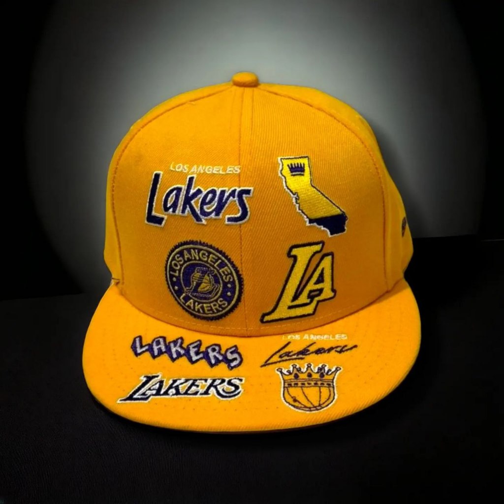 Topi New Era Original - Los Angeles Lakers 'Team Multi Logo' 59FIFTY Hat - Size 7 3/8