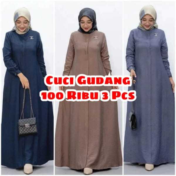 Cuci Gudang 100 Ribu 3 Pcs Dres Gamis Maryamah Gamis Cincle Polos Jumbo Terbaru