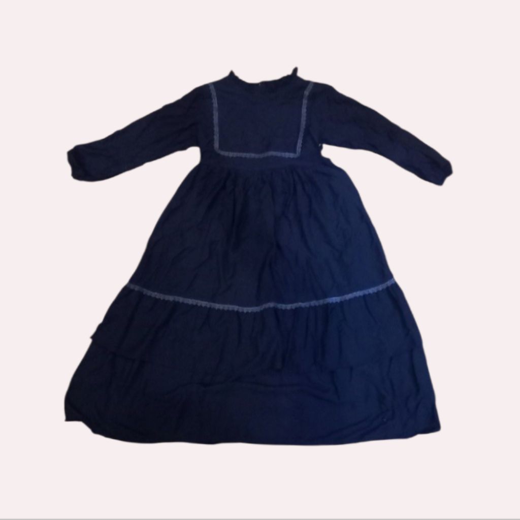 Salvina YS Salvina.ys Gamis Tunik Dress Gaun Biru Tua Navy Lace Renda