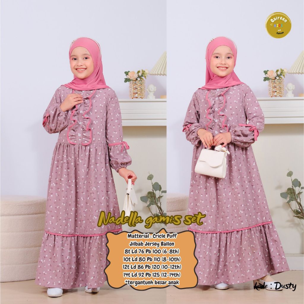 [ ata.id kids ] Nadella Setelan gamis muslim anak perempuan by Qaireen kids
