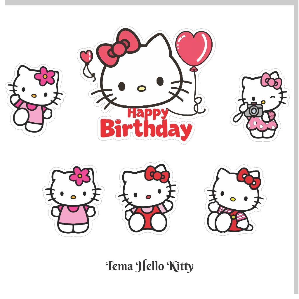 Set Hello Kitty Happy Birthday Cake Topper/ Topper Kue Hello Kitty Set/ Set Topper Kue Hello Kitty