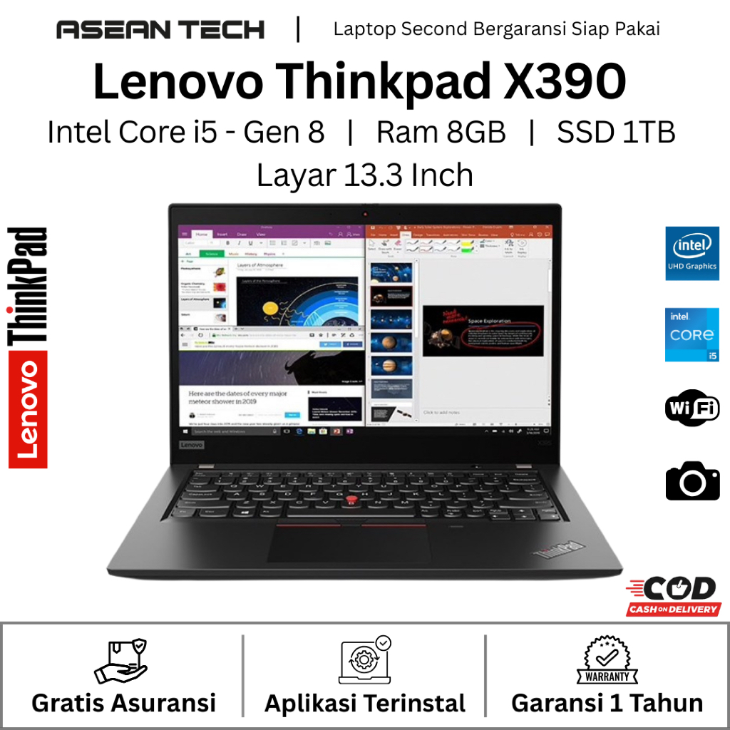 Laptop Lenovo Thinkpad 13" X390 X395 VGA 2GB Ram 16GB SSD 1TB - Second Murah Bergaransi SLIM