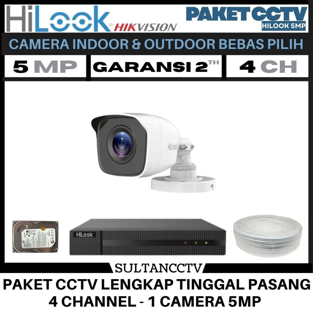 Paket Cctv Hilook 5mp 4 Channel 1 Camera Turbo Hd Kamera Cctv