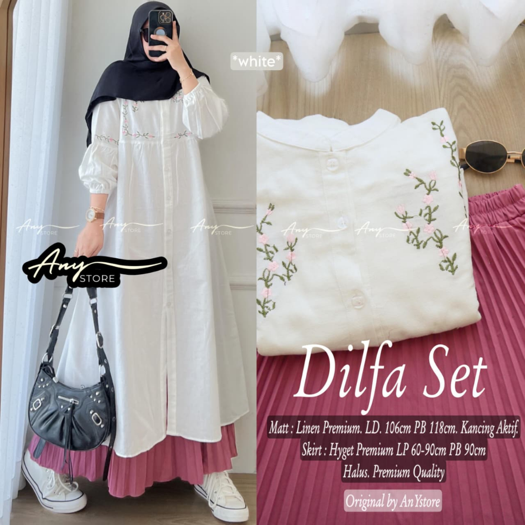Setelan Dilfa Miza Set Tunik Rok Plisket Premium