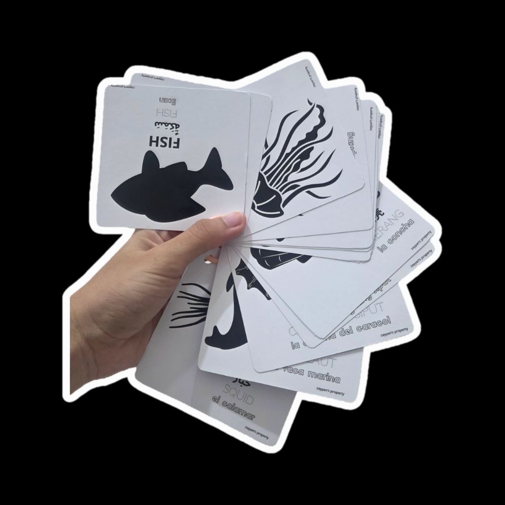 Flashcard Hitam Putih Bayi | High Contrast Animals | Bahasa Indonesia–Inggris | Visual Stimulation