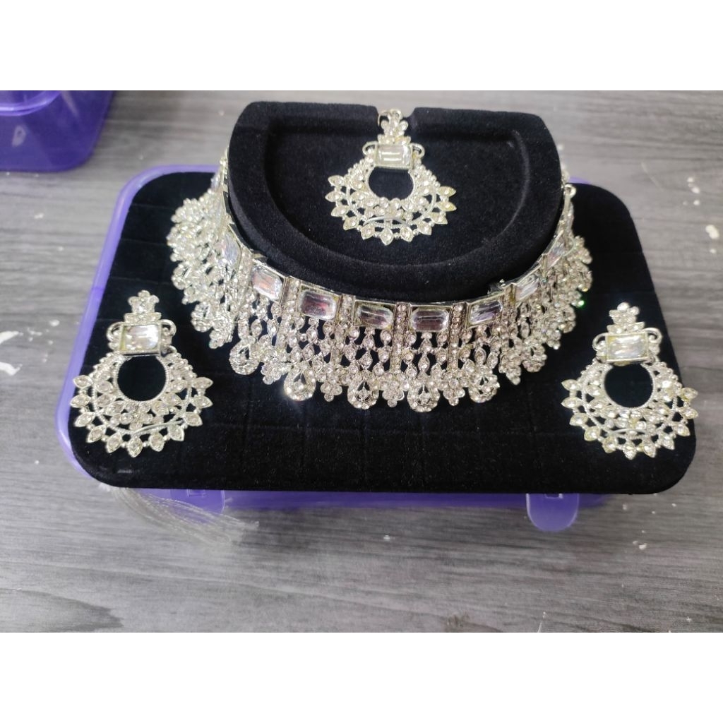 set kalung India silver / bridal set / kalung choker / kalung dubai / set perhiasan India lengkap / 