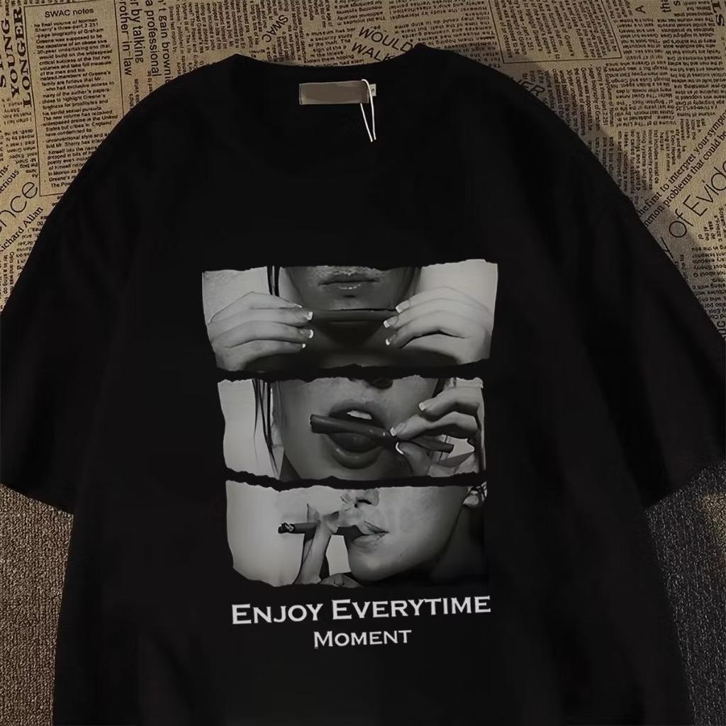 Tshirt baju Kaos Pria dan Wanita Kaos Pria Distro Motif Gulung Rokok Enjoy Everytime Moment Kreatif 