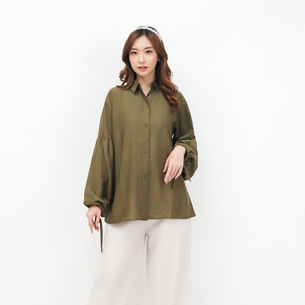 Nazwa Blouse - Kemeja Basic Wanita Long Sleeves - Army