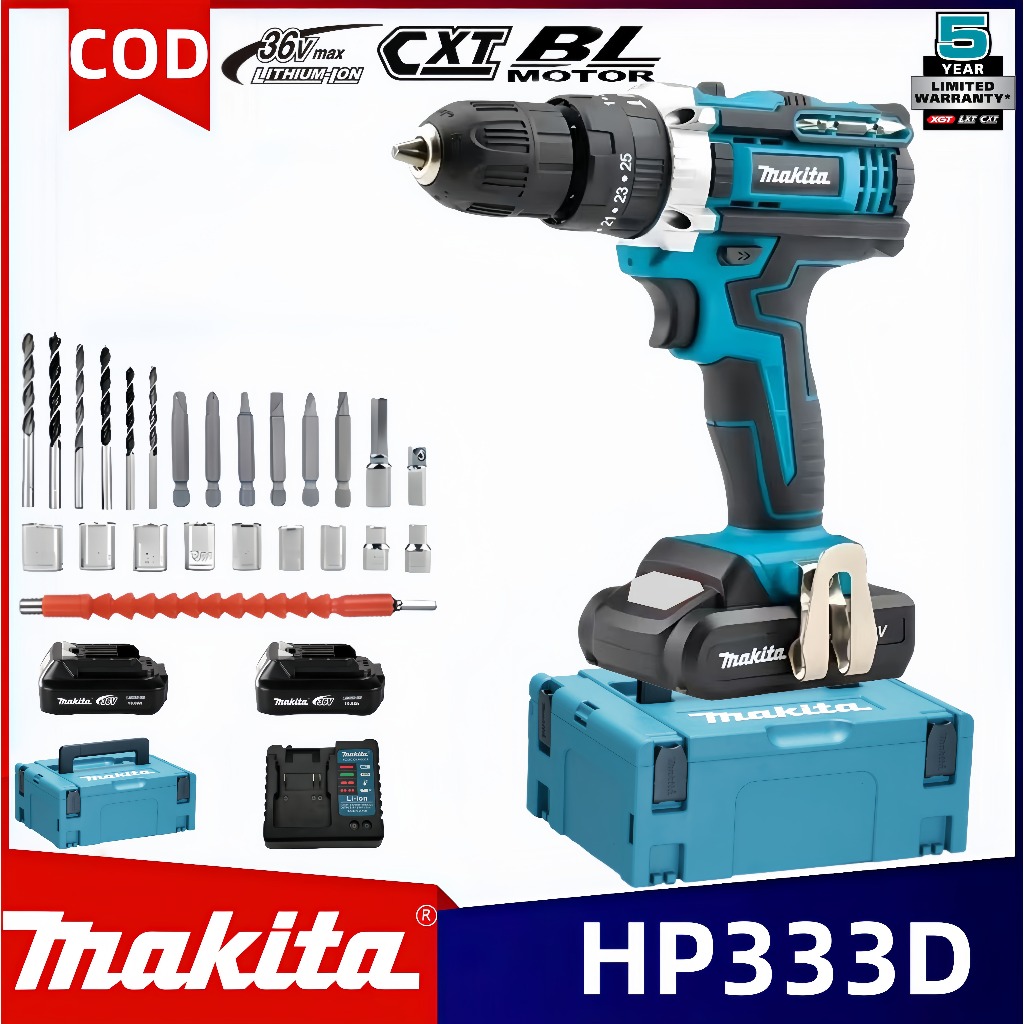 (Toko Resmi Makita Indonesia)Bor beton HP333D asli Makita Bor benturan Makita 36V Bor listrik multif