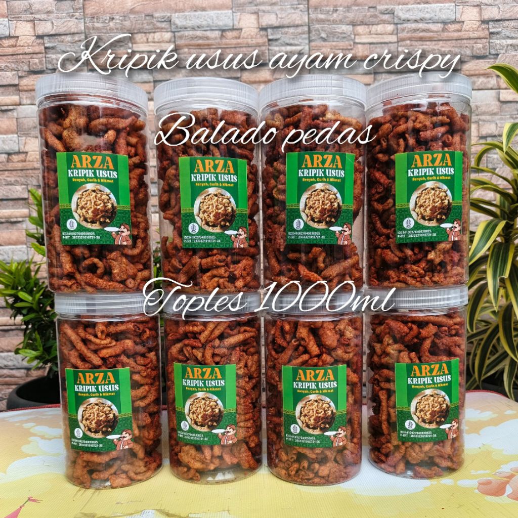 keripik usus/usus ayam crispy toples 1000ml balado pedas