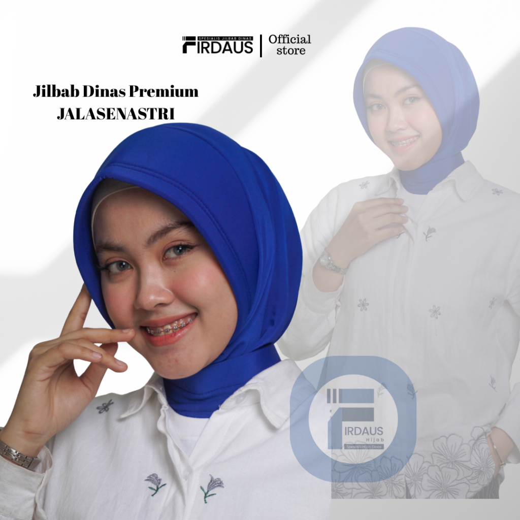 JILBAB DINAS BIRU BCA/BIRU ELEKTRIK/BIRU JALASENASTRI (PET TEBAL KAIN ADEM)