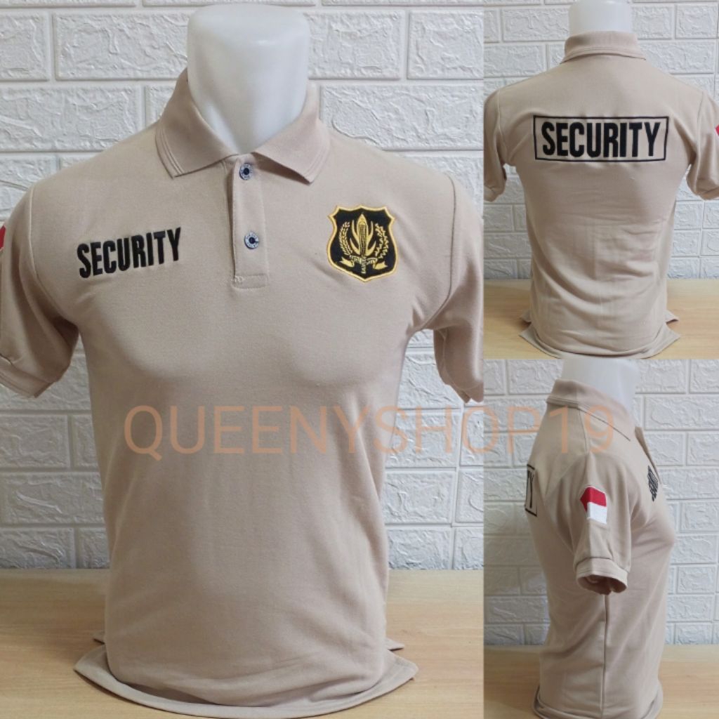 KAOS SECURITY KREM LOGO KUNING BORDIR - KAOS KERAH SECURITY KREM LENGAN PENDEK BORDIR - KAOS SECURIT