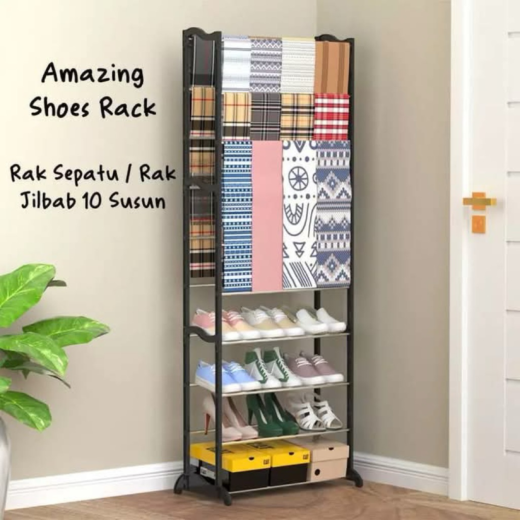 Rak Hijab Amazing Shoes Rack - Rak Sepatu Rakit 10 Susun - Rak Hijab Rakit 10 Susun - Rak Sepatu Rak