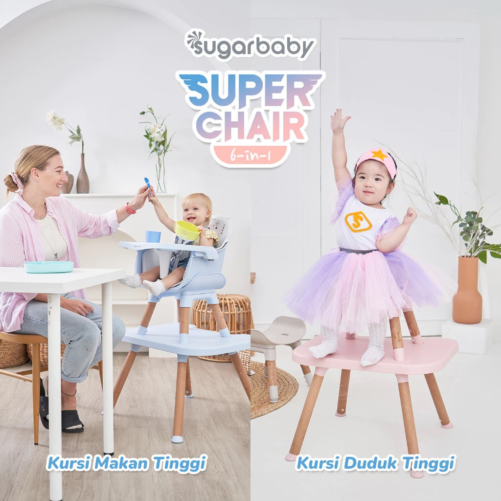 SUGAR BABY KURSI MAKAN BAYI SUPER CHAIR 6IN1 / MEJA KURSI BAYI / BANGKU BAYI